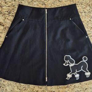 Kenneth Cole N.Y. Embroidery Poodle Design, Front Dual Zipper Skirt With Pockets